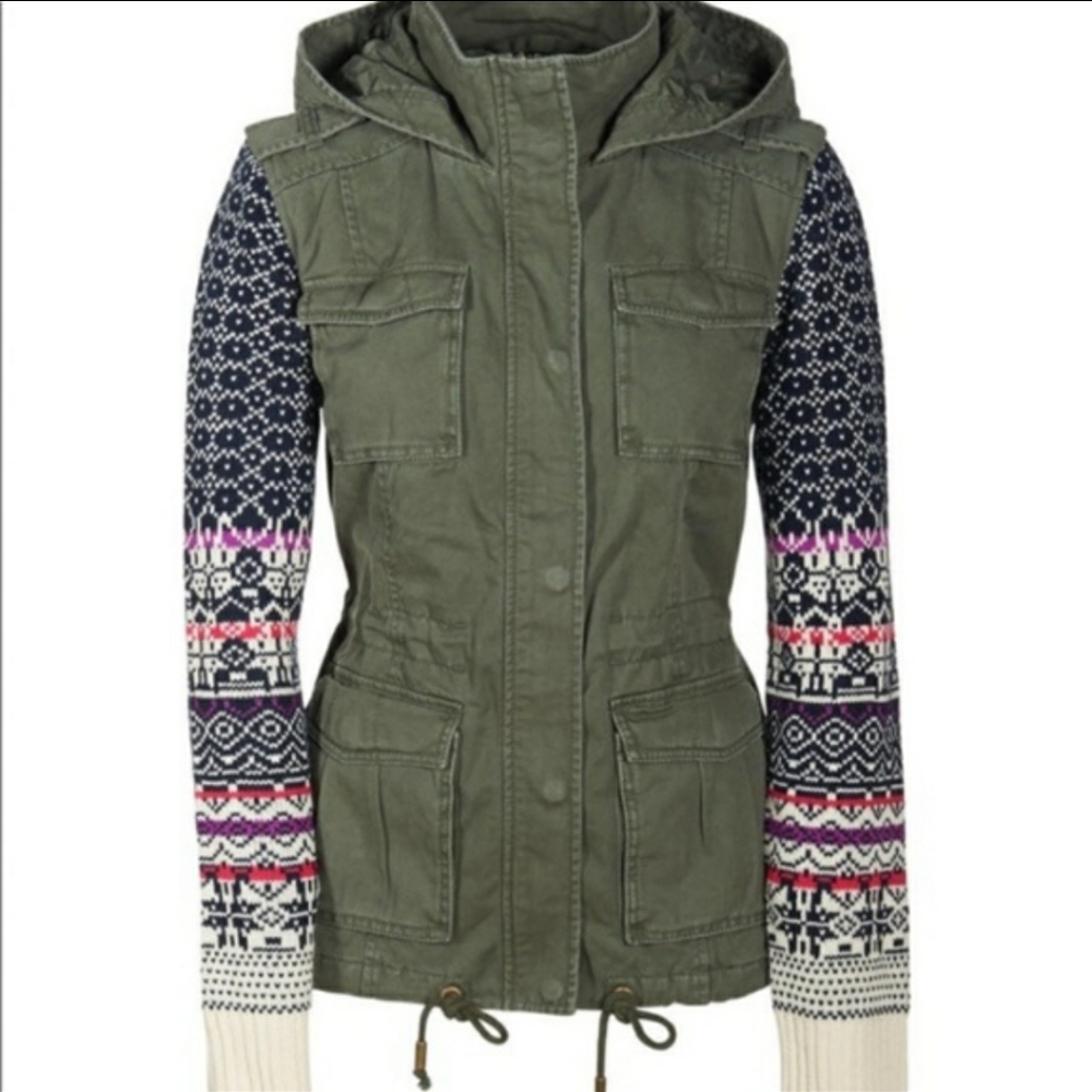 Aeropostale Utility Jacket Cargo Green Flannel Size XS Fairisle Sweater